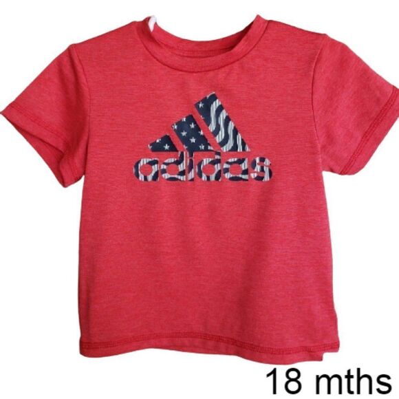 Adidas Boy's T-Shirts 18M Red Big Logo Performance Toddlers Tee NWOT - Picture 1 of 4